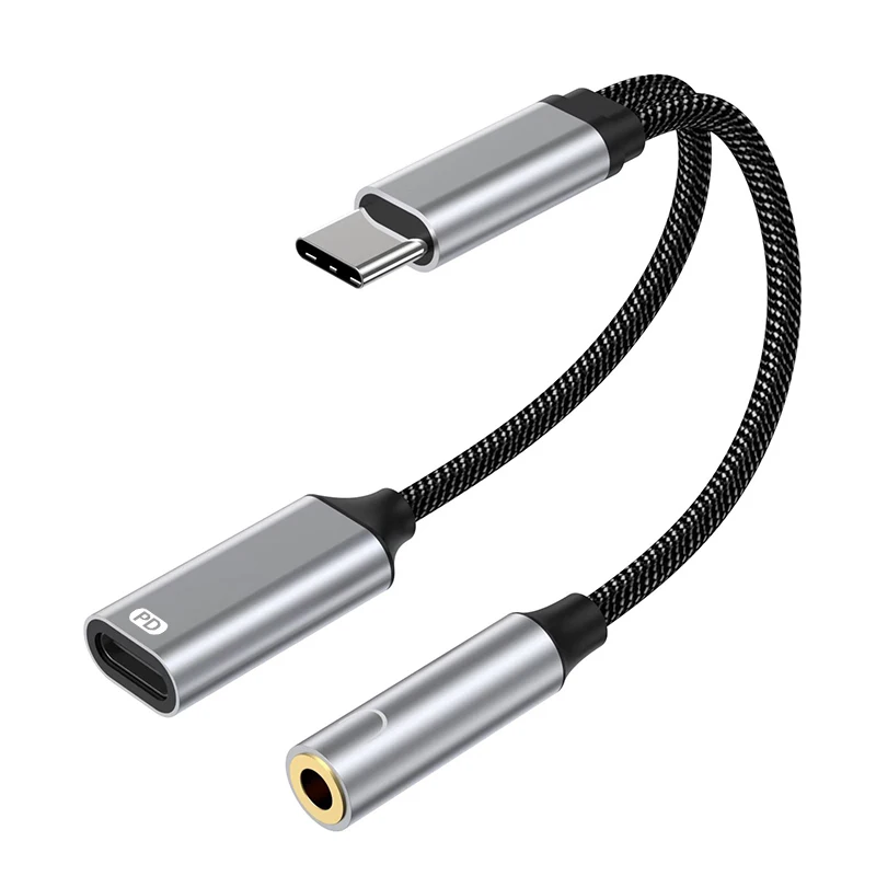 2-in-1 USB C auf 3,5 mm Kopfhörer- und Ladegerät-Adapter, USB C PD 3.0-Anschluss auf Aux-Audio-Buchse mit PD-Schnelllade-Dongle-Kabel