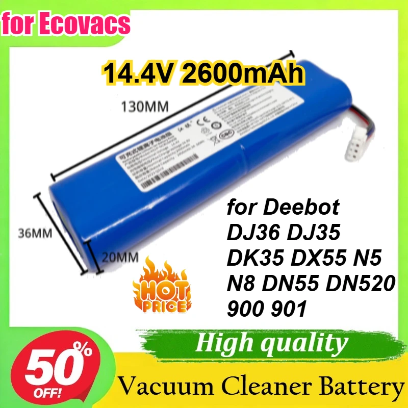 

14.4V 2600mAh for Ecovacs Deebot DJ36 DJ35 DK35 DX55 N5 N8 DN55 DN520 900 901 Robot Vacuum Cleaner Li-ion Battery