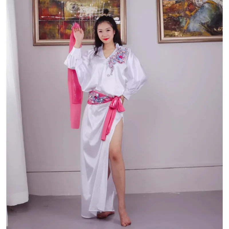 Trajes de dança do ventre personalizados, vestido de dança oriental, roupas de prática, roupas folclóricas, baladyshabby, branco, verde