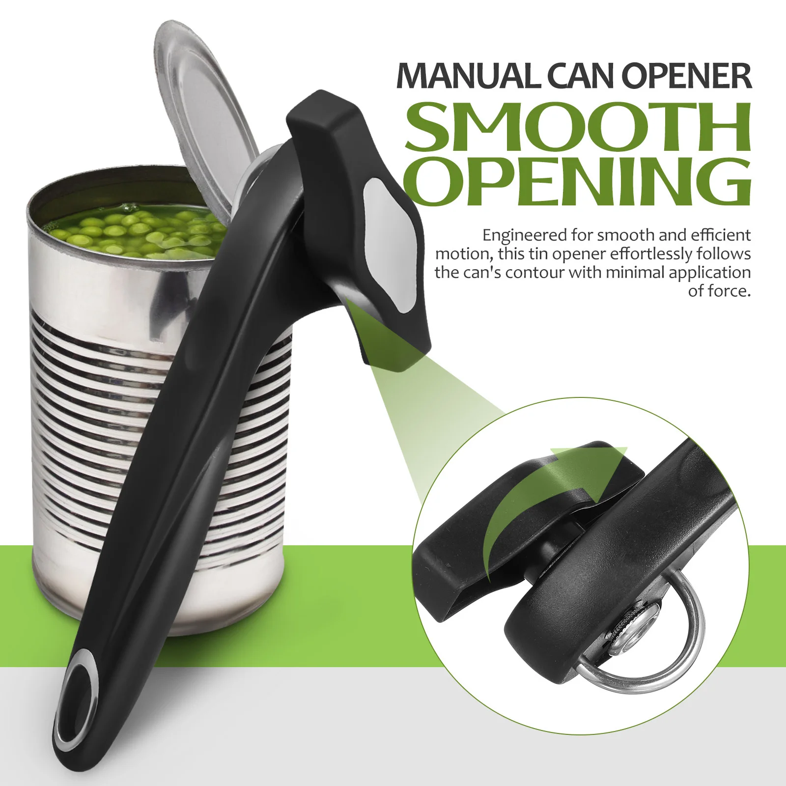 

2Pcs Can Opener Manual Stainless Steel Handheld Ergonomic Grip Hanging Hole Kitchen Gadget Smooth Open Tin Opener