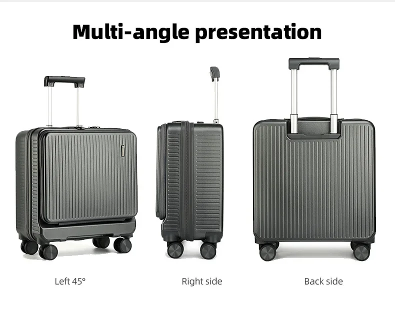 

New 18-inch Front Opening Boarding Suitcase Universal Wheel With USB Charging Port Student Male Trolley Case Luggage Custom