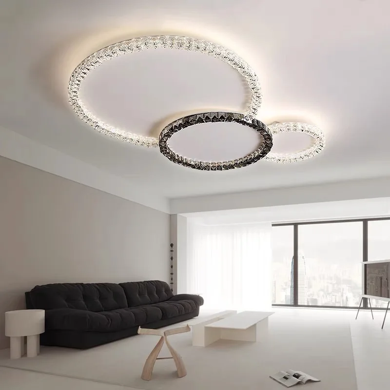 Modern New Luxury Crystal Shade Circle Chandelier Lustre Ceiling Light Indoor Lighting Decor For Living Room Bedroom Master Lamp