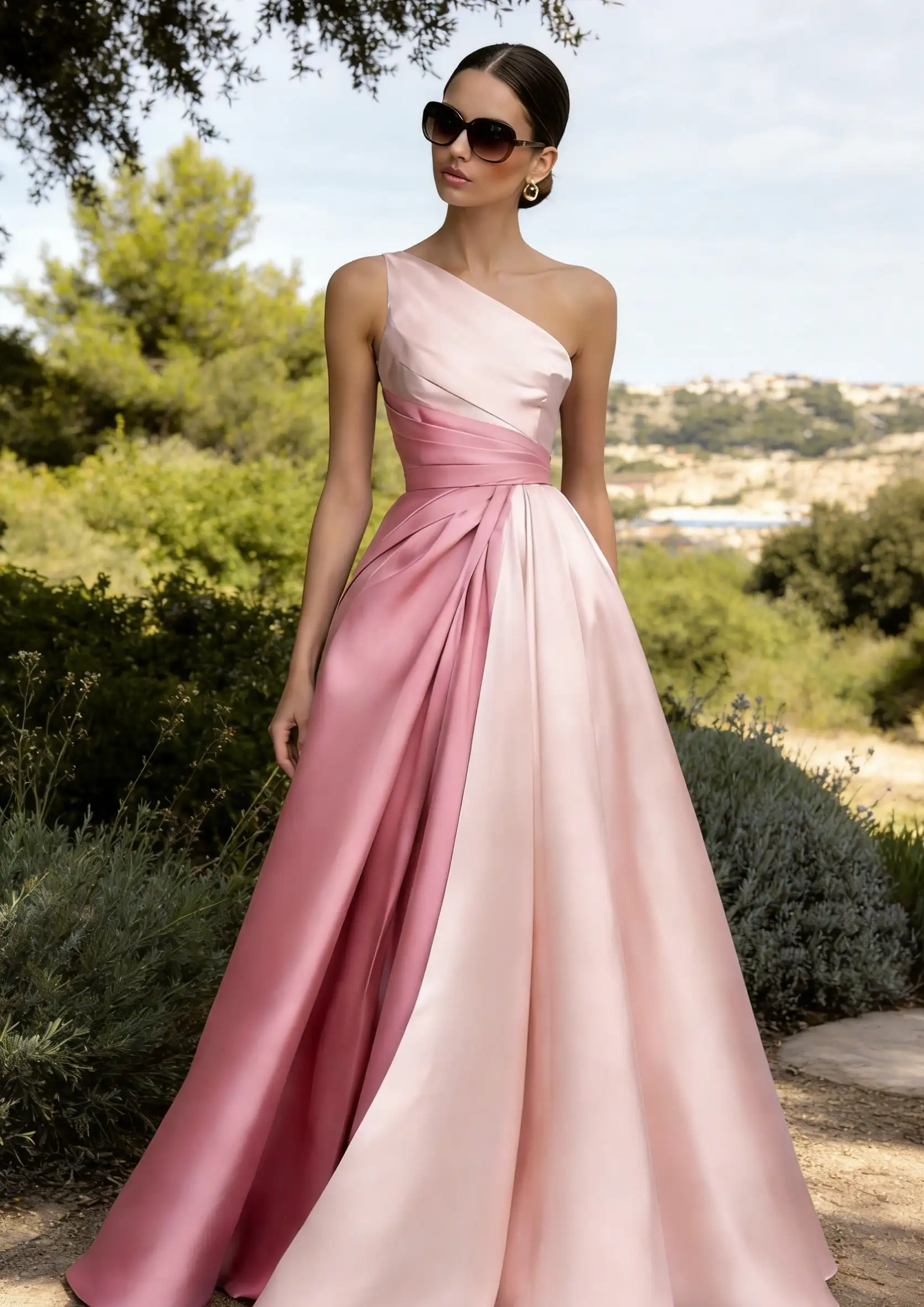 Bafftafe 2 Colors A Line Satin Customized Formal Prom Dresses One Shoulder Long Special Occasion Wedding Party Bridesmaid Dress image 4