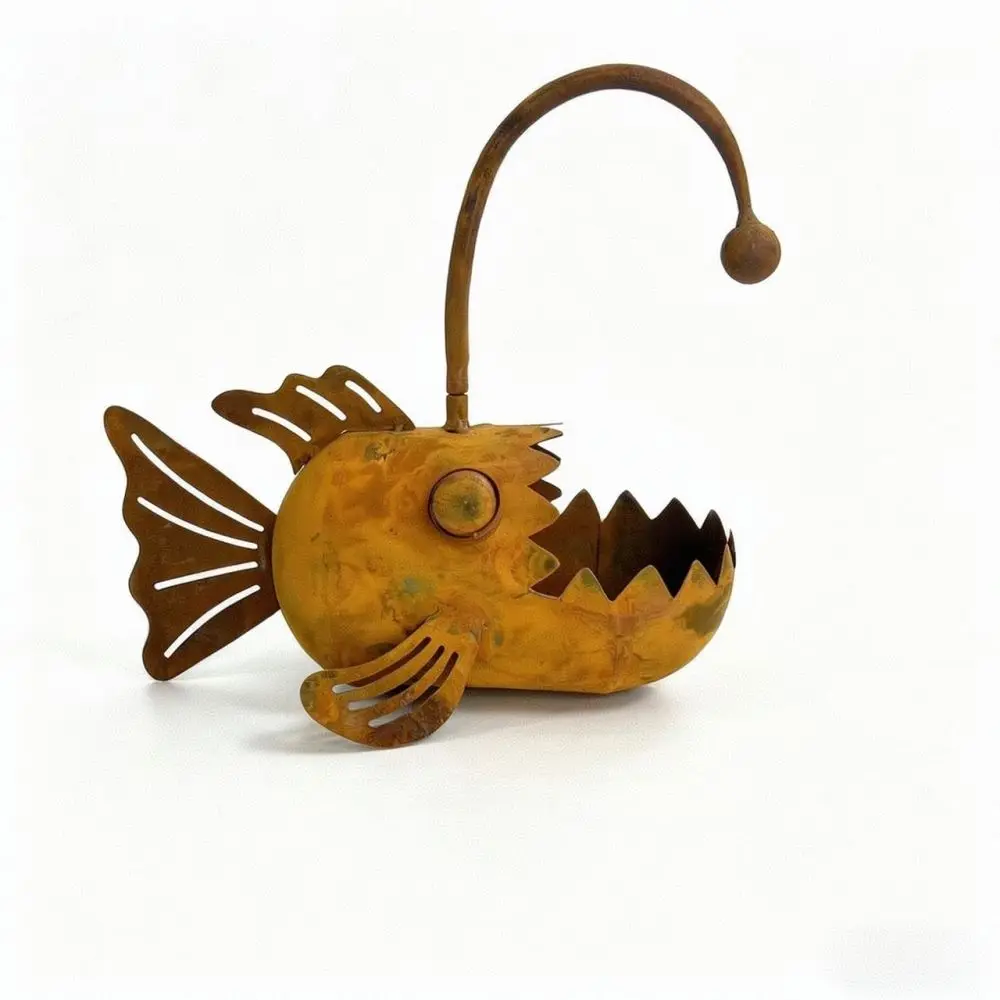 Vintage Style Metal Fish Planter Rusty Finish Outdoor Garden Ornament Artistic Yard Figurine Landscape Decor
