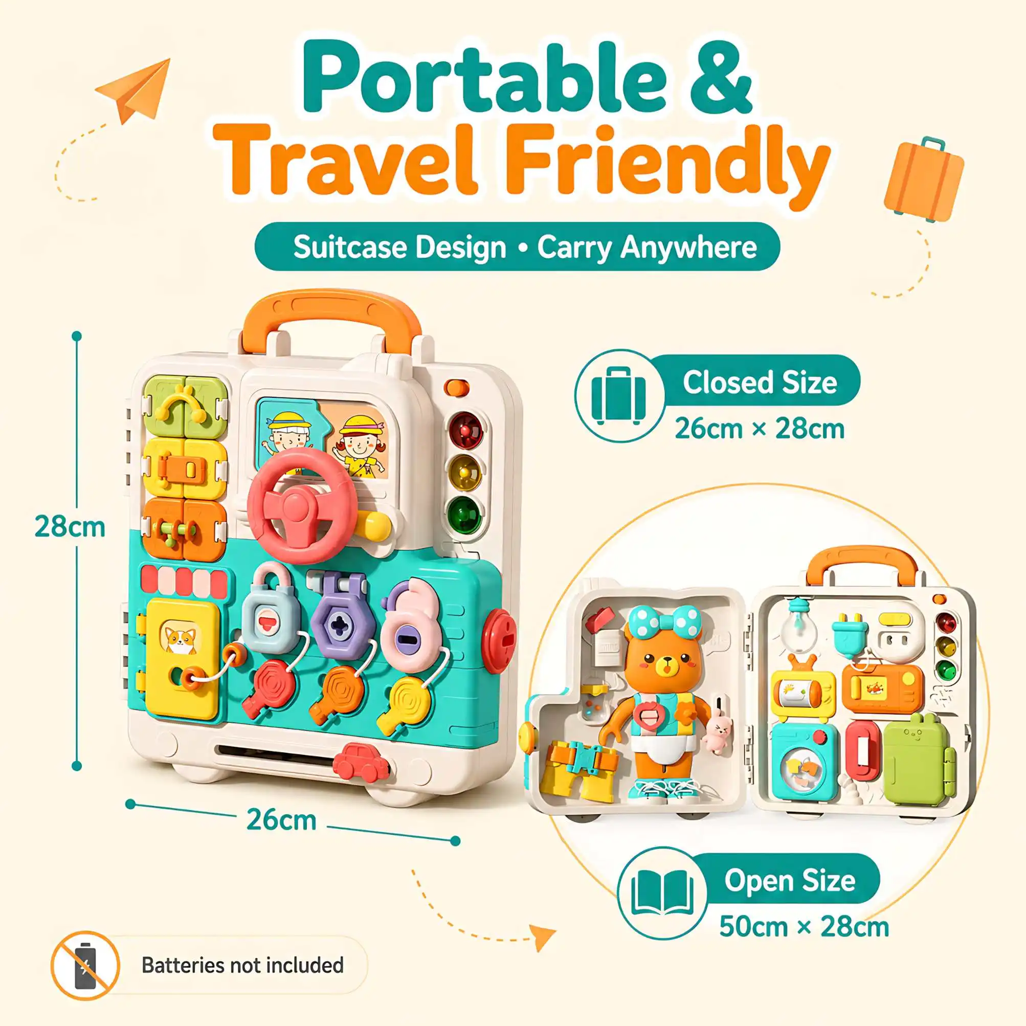 Montessori Busy Board for Toddlers Baby Sensory Toy Interactive Learning Board with Music Lights Switch Educational Travel Toy view 6
