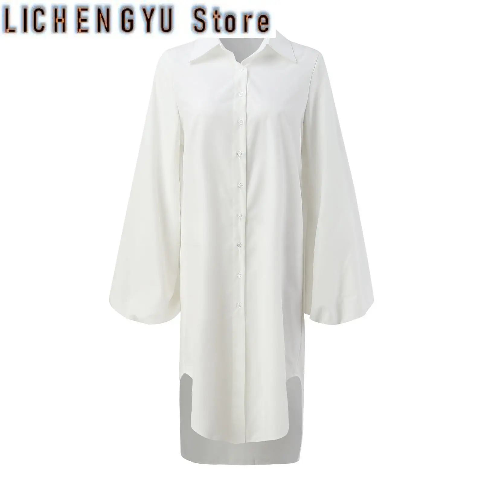 Jupe ample chemise à manches longues robe fendue tenues femmes fête décontracté Chic Cardigan robe élégante couleur unie Streetwear robes