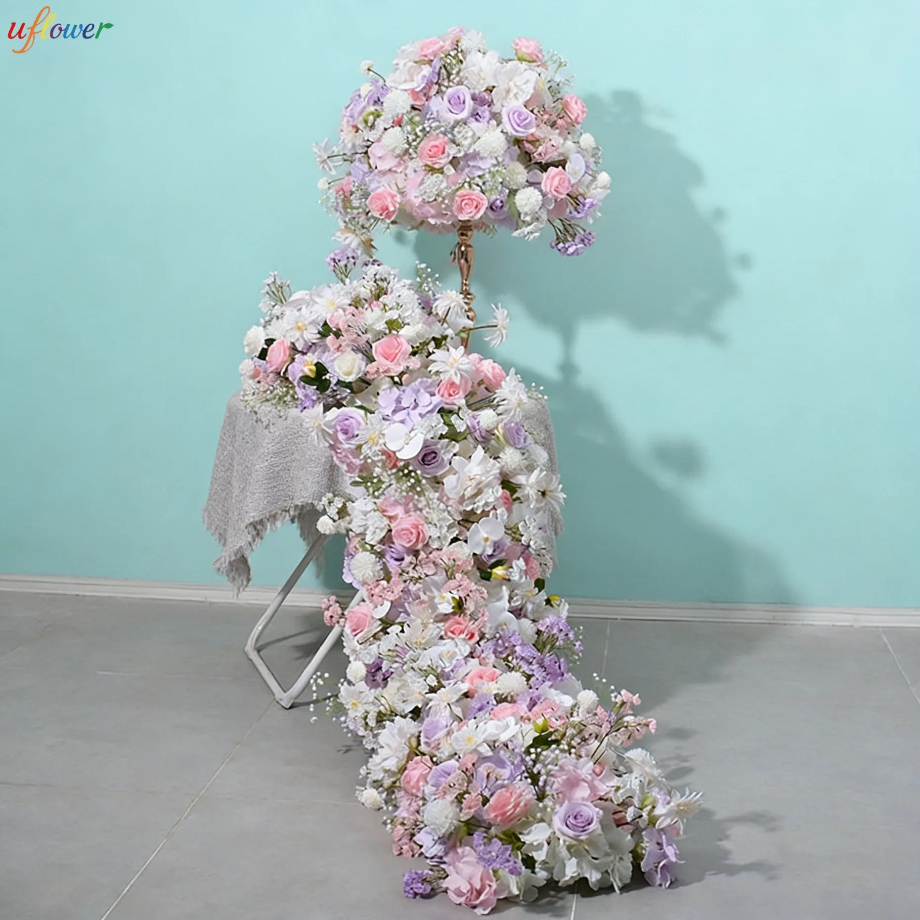 

Искусственная гирлянда Uflower 200 см: фиолетовые розы и гортензии, большая цветочная композиция для стола, декор для свадебного фона, реквизит для мероприятий и вечеринок