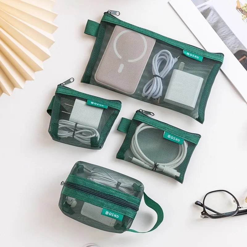 1pc Mesh Zipper Storage Bag Portable Travel Organizer for Cable Earphone Phone Accessories Digital Bag Cosmetic Pouch