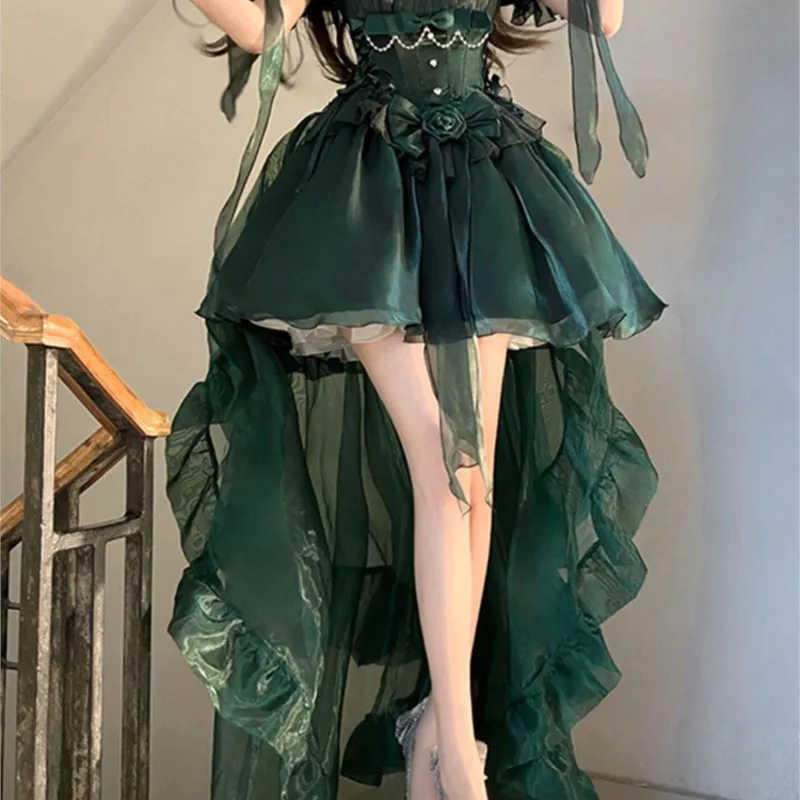 Elegant Emerald Dress Flower Wedding Light Skirt