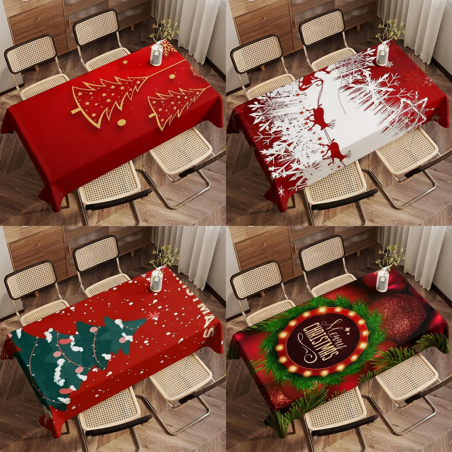 Merry Christmas Plaid Tablecloth Restaurant Kitchen Tablecloth Living Room Home Decoration Rectangular Party Decoration