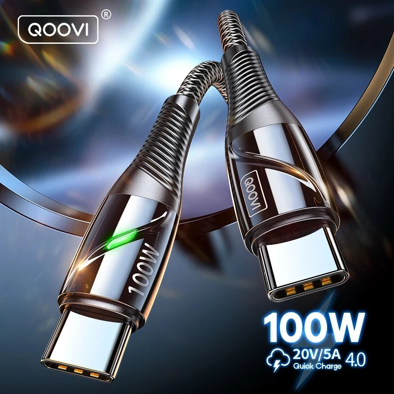 QOOVI 3M PD 100W USB C to USB Type C Cable For Macbook Laptop Charger Fast Charging For iPhone 15 Xiaomi Samsung Charge Cord