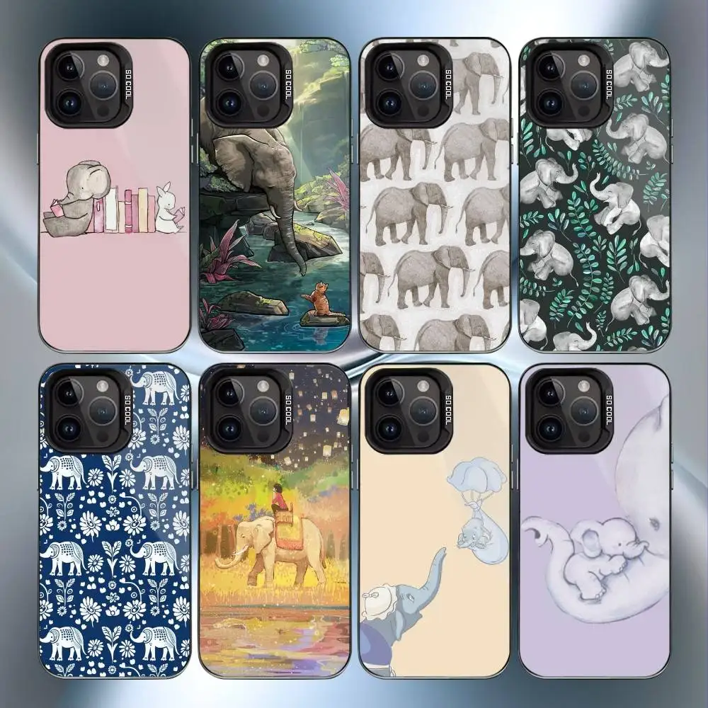 

Animation Animal E-Elephant Phone Case For iPhone17, 16,15,14,13,12 Pro Max Black Candy Matte Shockproof Cover