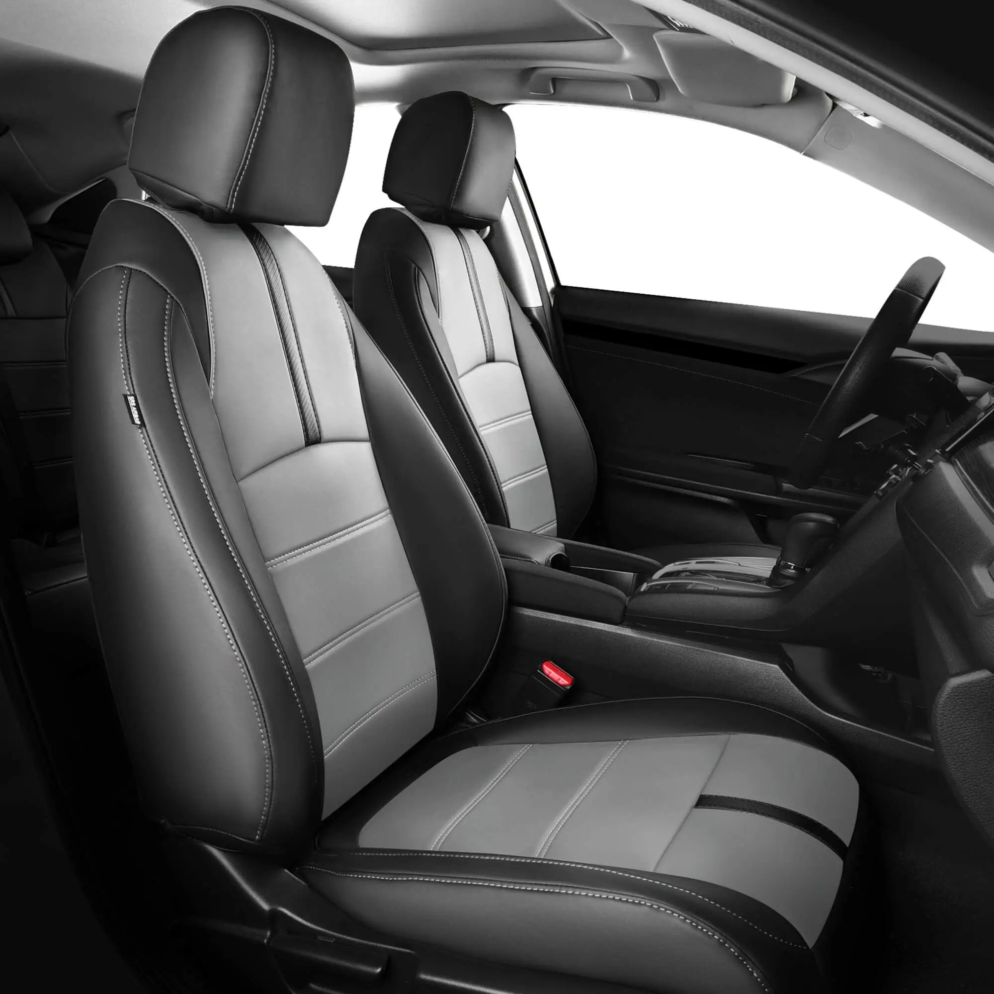 

Кожаные чехлы на сиденья для Honda Civic Sedan LX 2016-2021, чехол на автомобильные сиденья, полный комплект, водонепроницаемый, черный, серый (твердая спинка заднего сиденья)