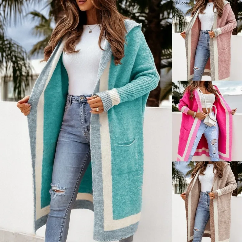 Hooded Long Cardigan Sweater Winter Coat Long Sleeve Y2K Women Sweaters Cardigan Autumn Leisure Hooded Sweaters Cardigan