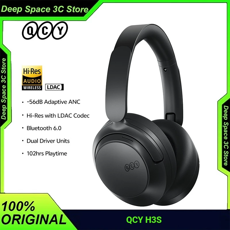 

QCY H3S ANC OVER Ear Headphones 56dB Noise Cancelling Bluetooth 6.0 Hi-Res LDAC Sound Earphones with Dual Driver And Spatial