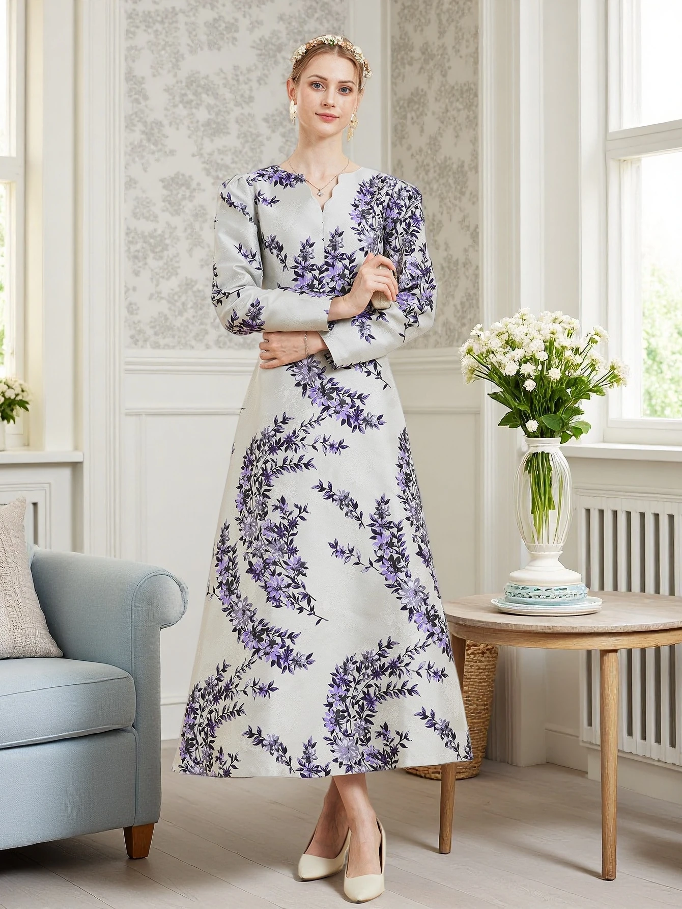 

DEVCHATA Luxury Women Jacquard Fashion Long Maxi Dress Lady Gorgeous Floral Party Evening Gowns Vestido