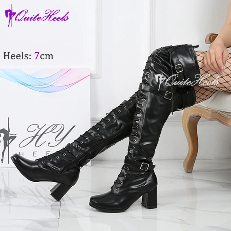 Big Size 46 Over Knee High Costumes 60s 70s Go Go Boots Stretch Shiny PU Ladies COSLAY Dress Gogo Party Dance Shoes
