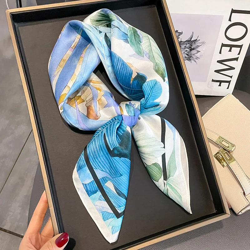 Beach 100% Real Silk Scarf Women Summer Neckerchief Female Shawl Luxury Brand Hijab Vintage Hair Band Foulard Wrap 2023 Bandana