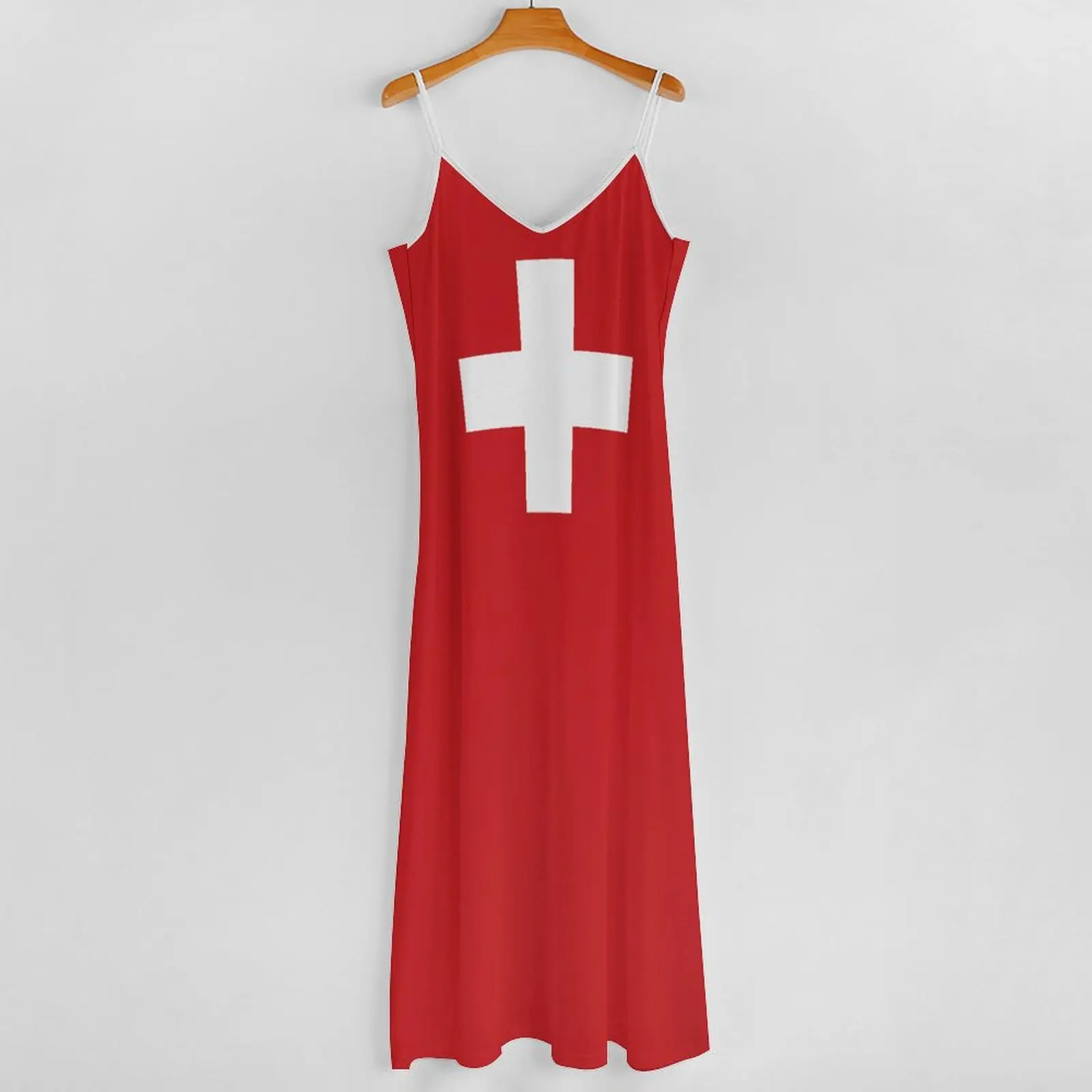 Long Dresses Dress Switzerland Flag Print New Casual Sleeveless Women's V-Neck Printed Dress Swing Retro Dresses