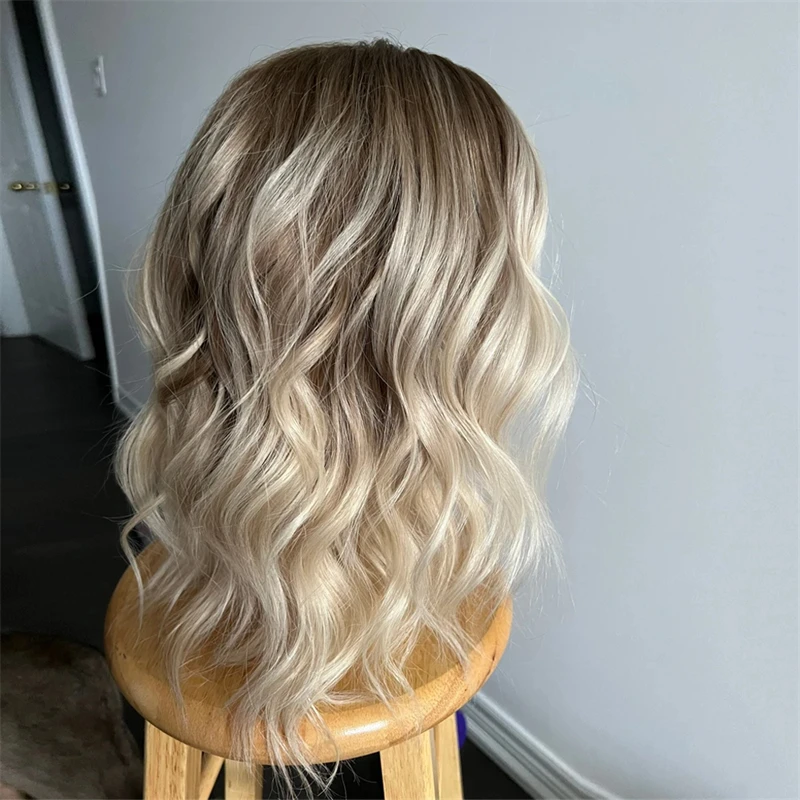 Korte Bob As Blonde Kant Frontale Pruik 100% Menselijk Haar Bruin Hoogtepunt 13X4 Water Wave Hd Kant Voorkant Menselijk Haar Pruiken Voor Vrouwen