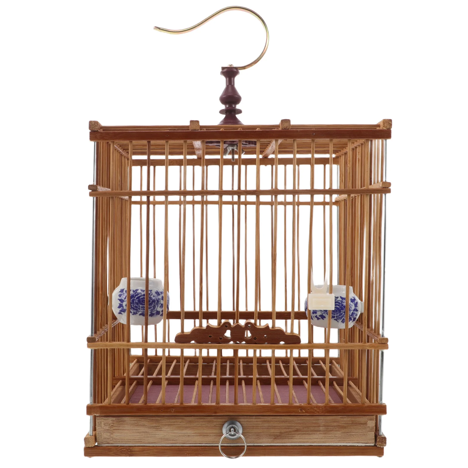 

Bamboo Bird Cage: Carbonized Rectangular Habitat For Goldfinches Zosterops Handmade Hanging For Small Birds Vintage Pet