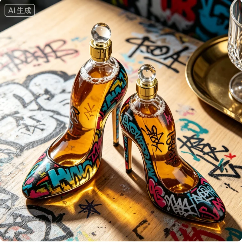 High Heel Shaped Whiskey Decanter Hand Blown Glass for Bourbon Scotch Vodka Women's Home Bar Decor Creative Tabletop Liquor Bott