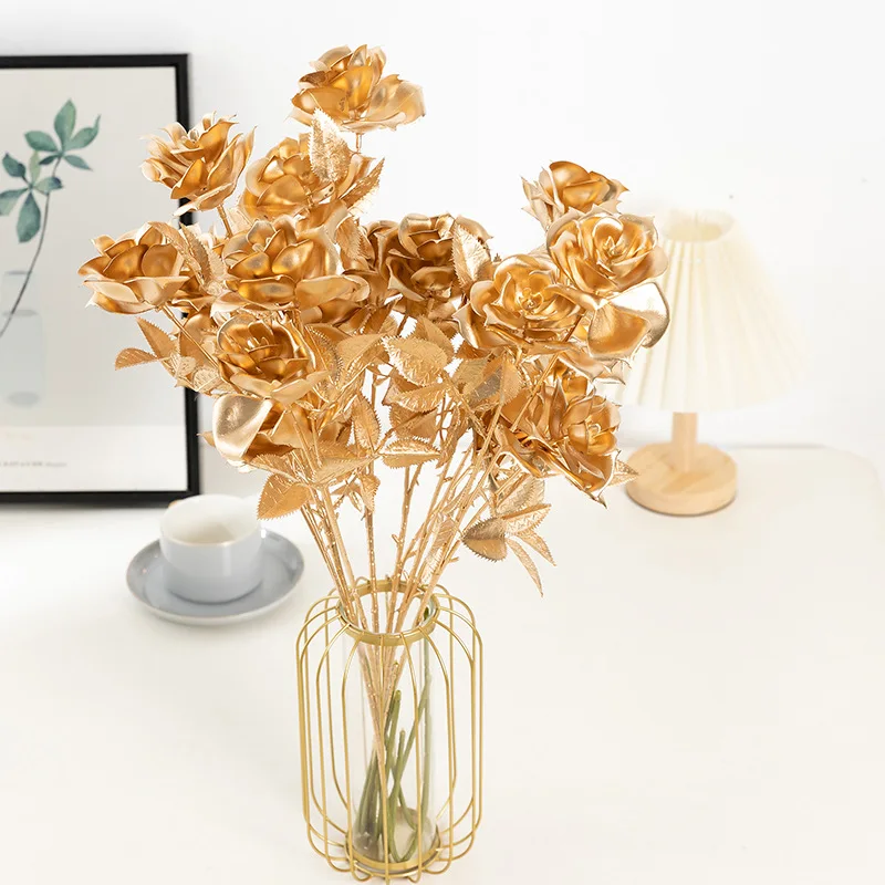 Artificial Flower Gold Rose Plated Gold Roses Flower Birthday Valentines Day Creative Gift Festival Home Wedding Party Decoratio