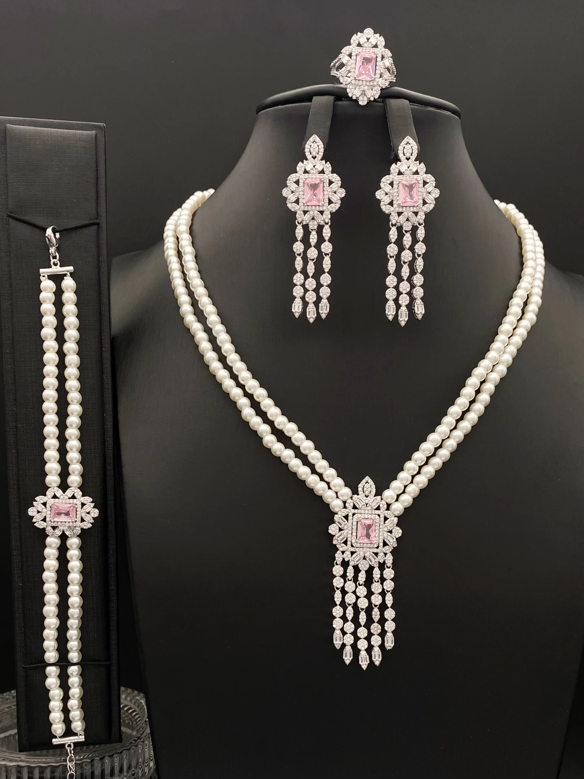 

Ювелирный набор Falair Bridal: браслет, кольцо, ожерелье, серьги из меди с цирконием и жемчугом для праздничных мероприятий