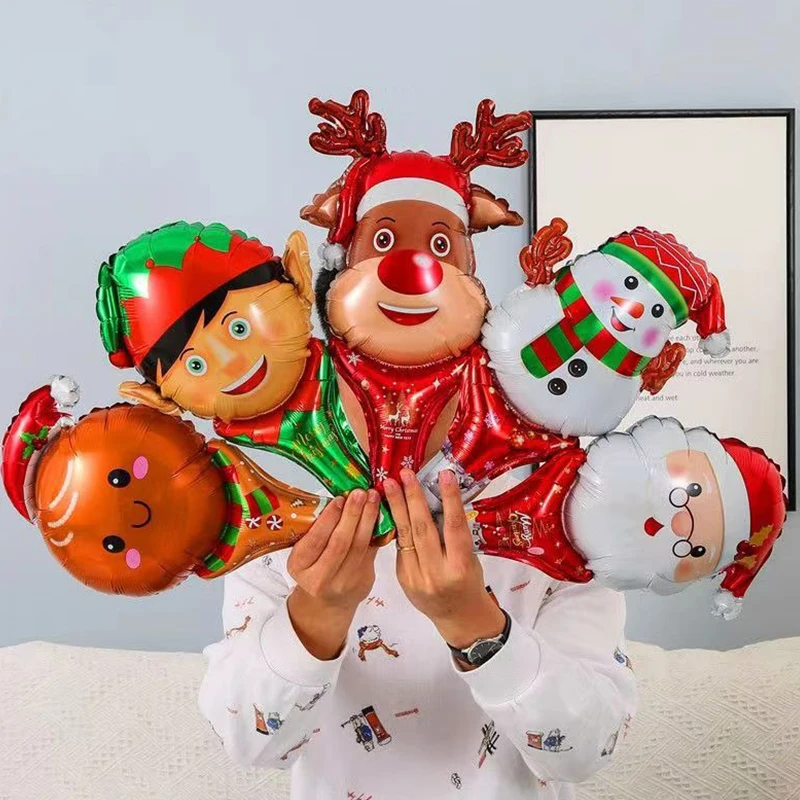 10PCS Weihnachten Handheld Luftballons Santa Schneemann Elch Lebkuchen Mann DIY Neue Jahr Frohe Weihnachten Atmosphäre Party Dekoration ZYF