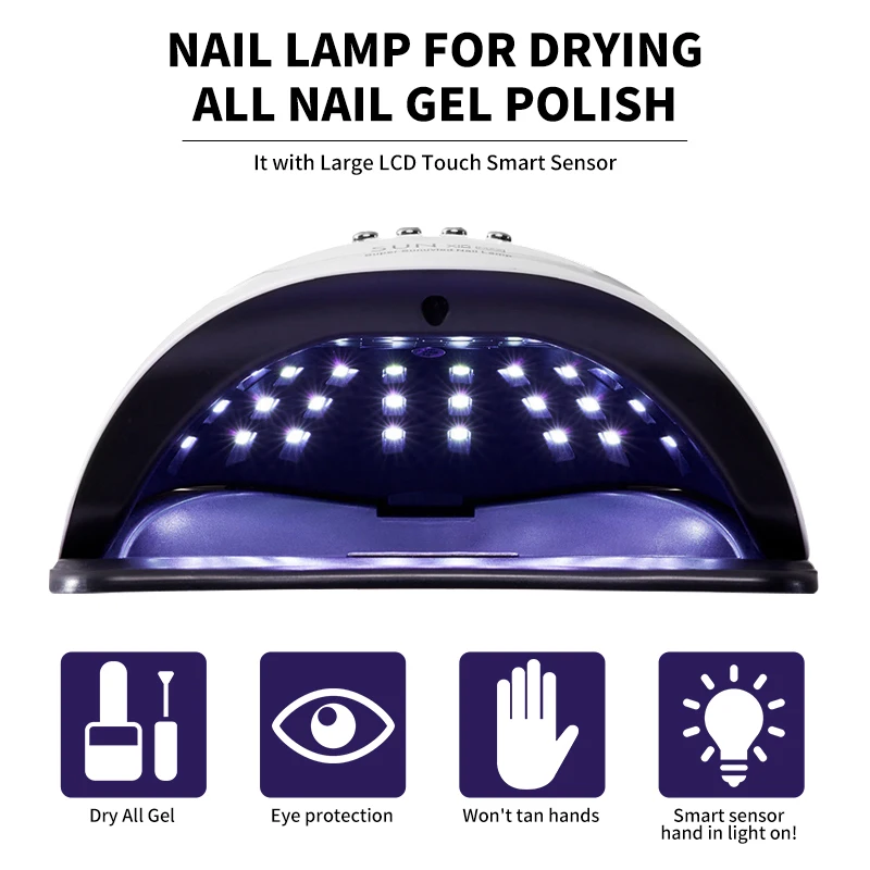 66 LED Lampada per unghie ad alta potenza Asciugacapelli professionale per gel UV LED con 4 timer e sensori Strumento per salone di luce per polimerizzazione manicure