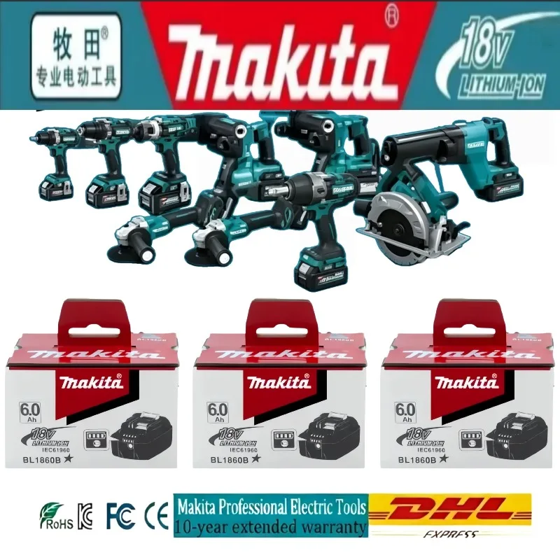 

Makita Original 18V 6.0Ah Li-ion Battery BL1860 BL1850 BL1830 BL1860B for Makita LXT Cordless Tools 18650 Battery