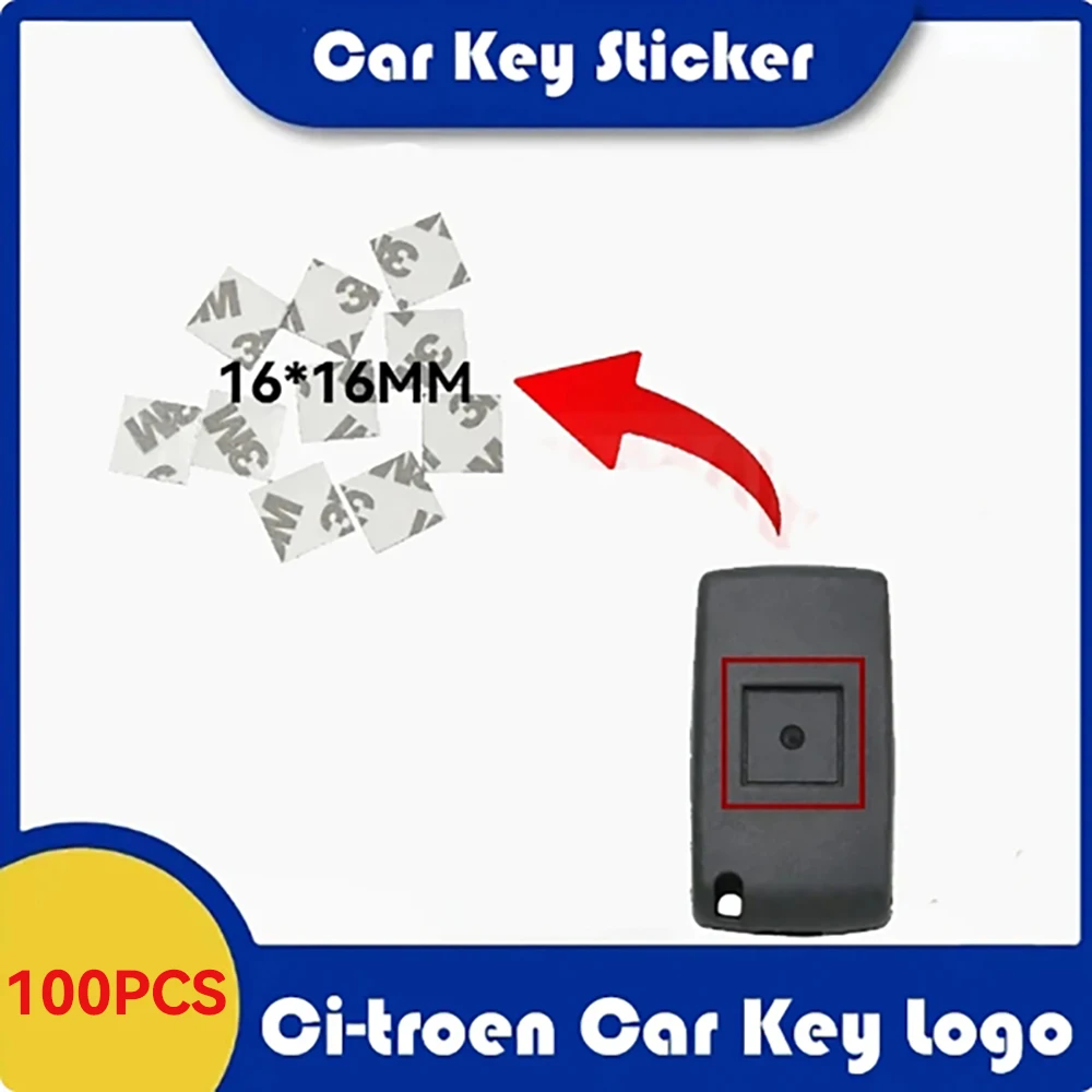 100pcs/Lot for Citroen 16x16mm Square Oval Sticker Remote Car Key Emblem Logo Replacement for Peugeot