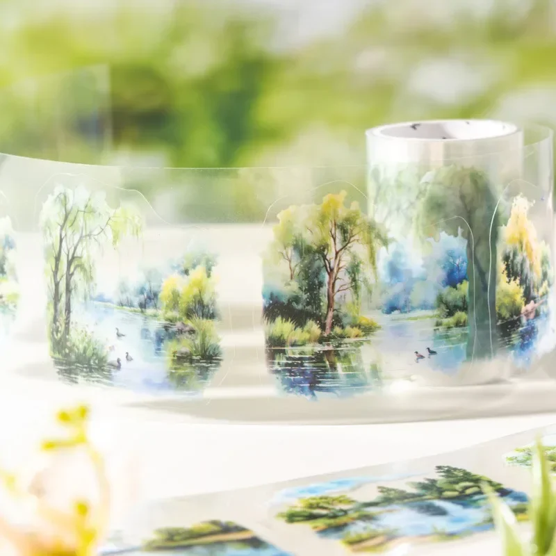 

1Roll 2M Tape Roll PET Spring Park Scenic Landscaping Willow Shadow Lake Handbook DIY Backing Adhesives School Supplies 60mm*2m