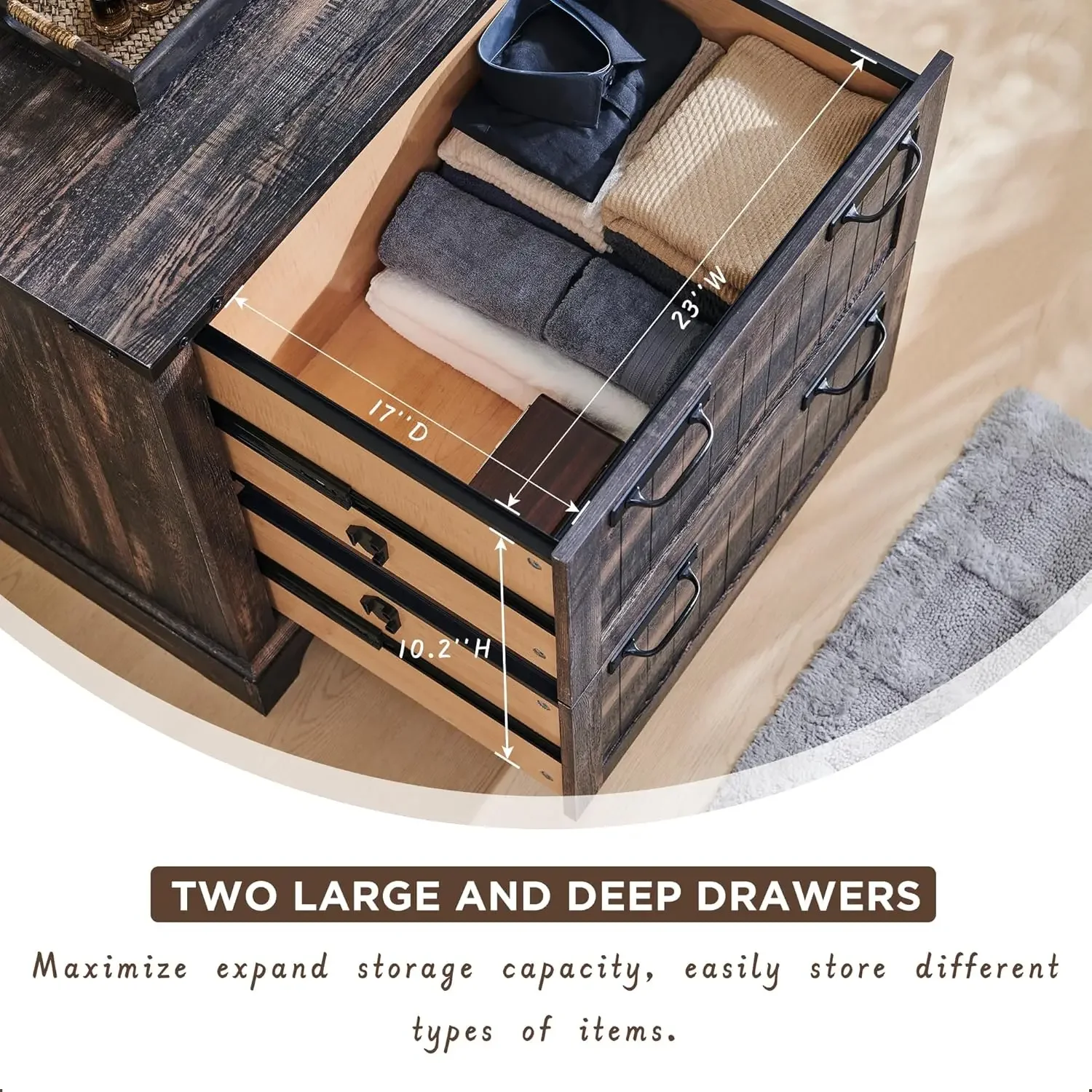 File Cabinet with 2 Drawers, Farmhouse 30" Filing Cabinets with Hanging File Folders for A4/Letter/Legal Size Documents,Office