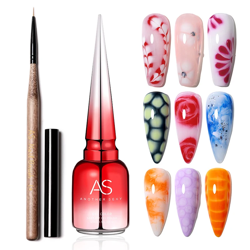 AS Soak off UV LED Clear Blooming Gel Nail Polish Set Kit for Spreading Effect Marble Watercolor Gel Polish 15ml with Nail Brush