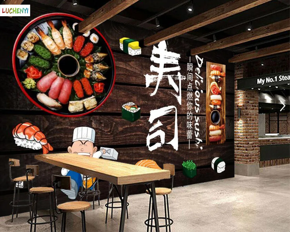 Papel de paredel Japanese food sushi restaurant restaurant background wall wallpaper lobby  home decoration