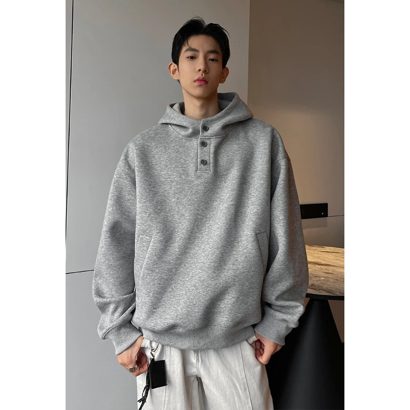

Heavyweight 5XL Men's Pullover Hoodie Classic 3-Button Design with Kangaroo Pocket Autumn Winter Streetwear for Men (M-XXXXXL)