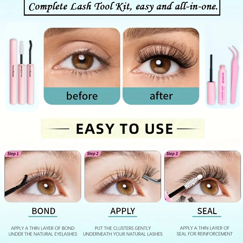 Estensioni ciglia 740 pezzi con colla e pinzette - Ciglia finte dall'aspetto naturale, lunghezze miste 9-16 mm (10-18 mm), arricciatura 30D/40D/50D