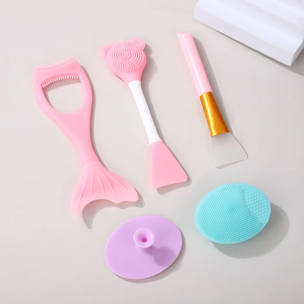 Applicateur de brosse pour masque facial en Silicone à double extrémité, outil de nettoyage et de mélange pour le nettoyage en profondeur, l'application et l'exfoliation des masques 5 pièces