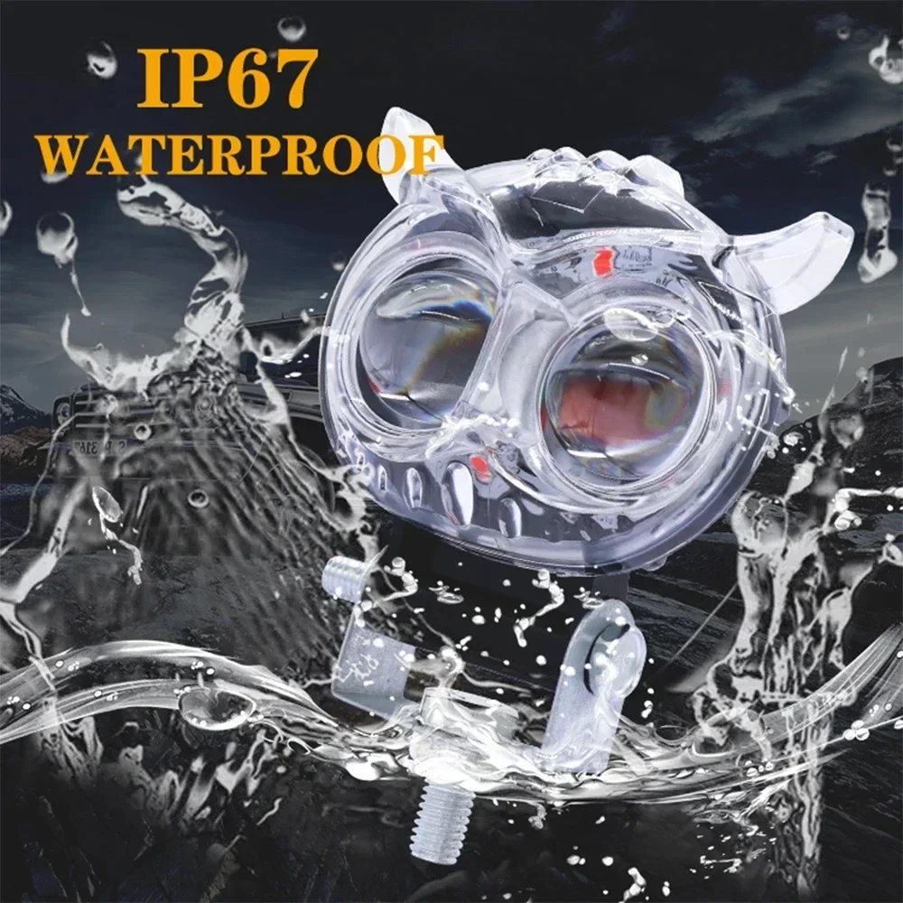 

Motorcycle LED Lens Spotlight Owl Light White Yellow Red Blue Flash Auxiliary Fog Lamp Double Lenses Waterproof ATV Buggy Car