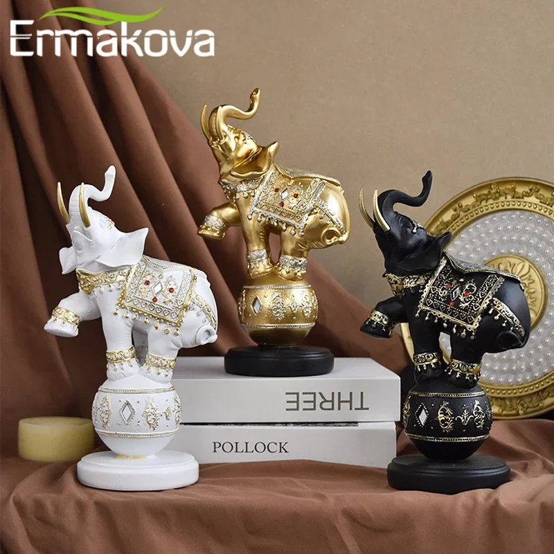 ERMAKOVA Resin Elephants Wildlife Statue Sculpture Decoration Abstract Animal Figurine Room Desk Home Interior Decorating Gift