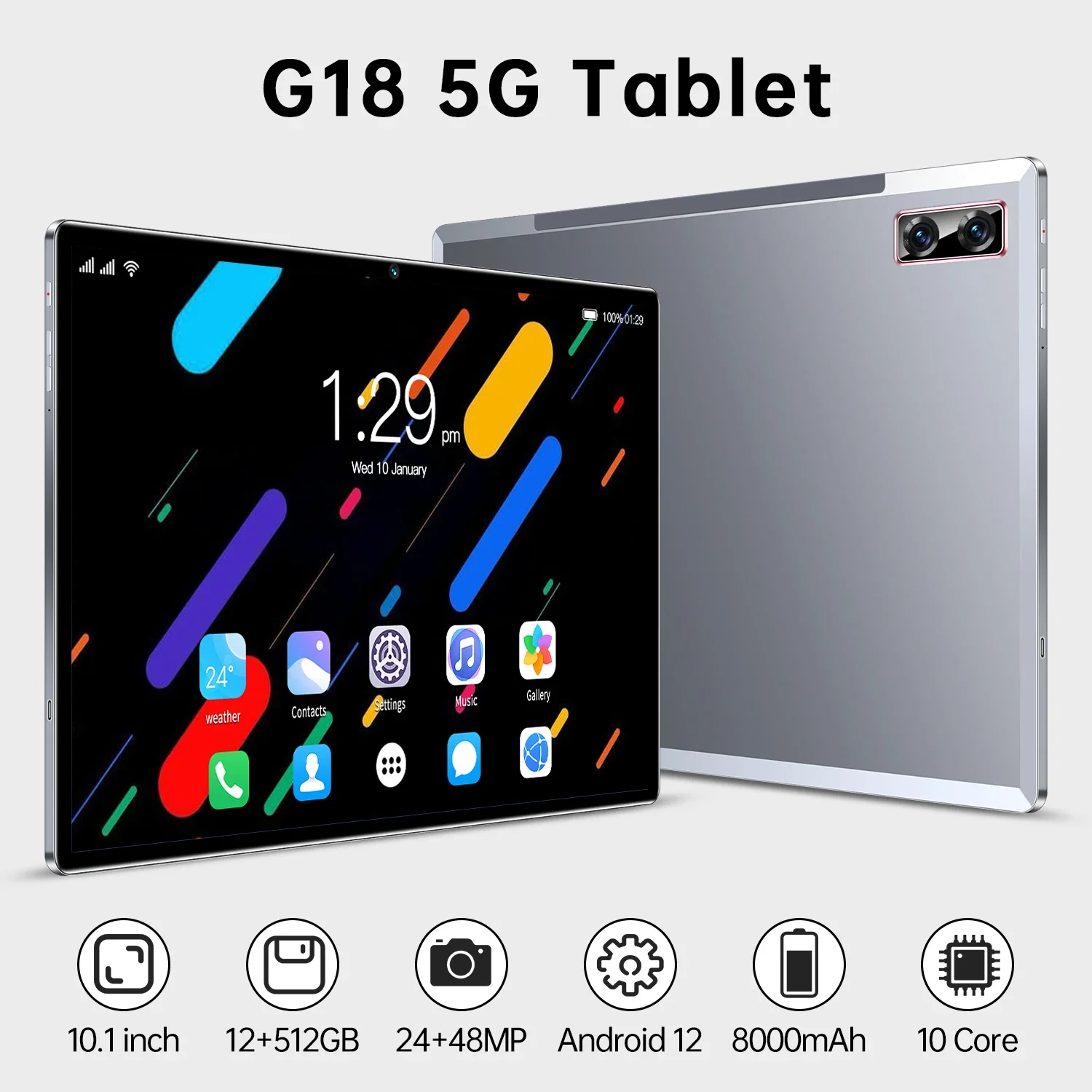 2023แท็บเล็ตแอนดรอยด์เวอร์ชัน Gobal ใหม่ล่าสุด G18 10.1นิ้วแอนดรอยด์12GB 12GB 512GB Deca Core 24 + 48MP WPS + 5G WIFI