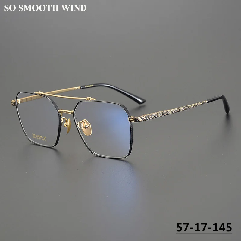 

Pure Titanium Double-beam Eyeglasses Ultralight Mens Business Pilot Spectacles Women Vintage Glasses Frames Large Face Eyewear