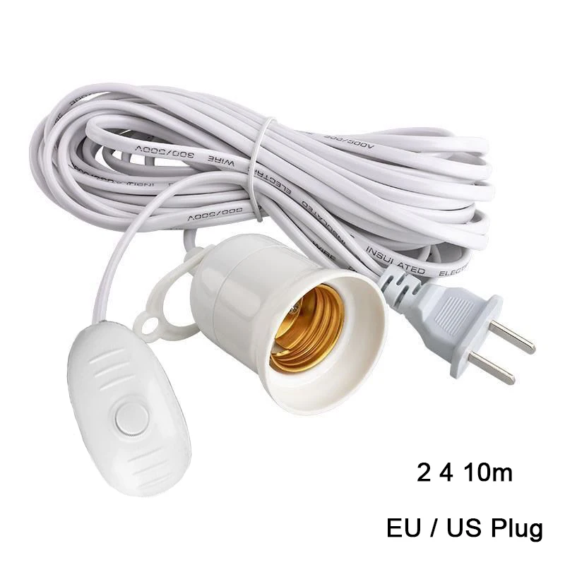 2/4/10m Lamp Bases Universal Plug Tent Bedroom Light LED Bulb Socket Adapter E27 Lamp Holder EU US Plug with On/Off Switch