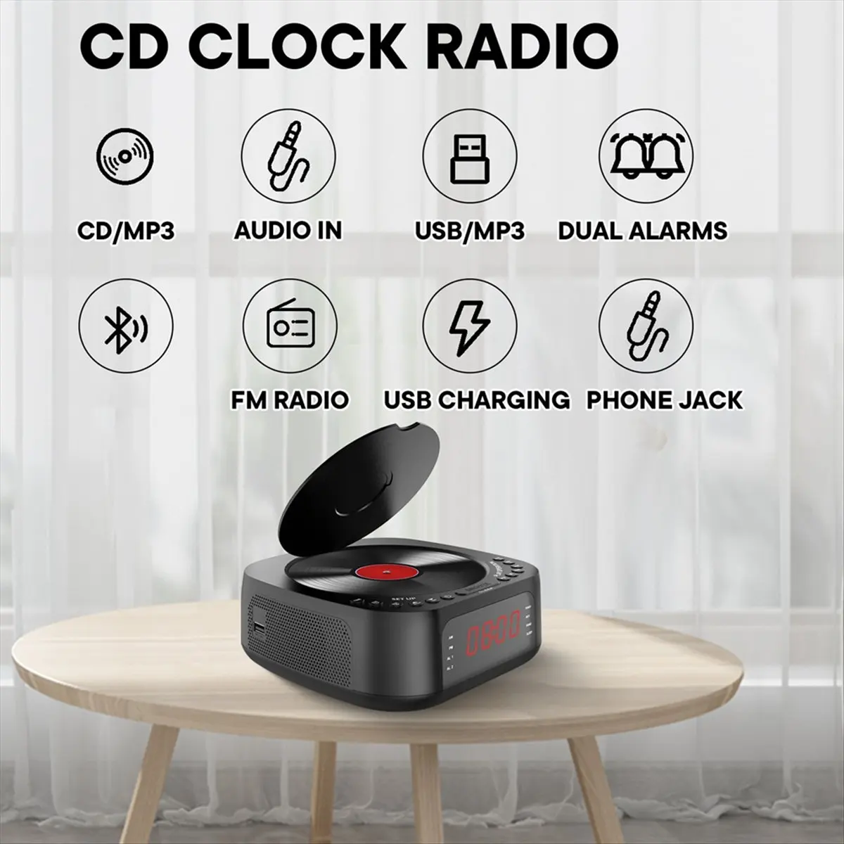 RABIT DTD3-Protable DVD Player VCD Player FM Alarm Clock Radio Bluetooth Speaker Music Player Home CD Player EU Plug