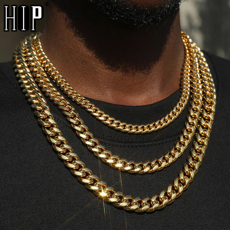 HIP Heavy Miami Cuban Link Chain for Men Women 316L Stainless Steel Necklace 8/10/12MM Choker Jewelry Gift