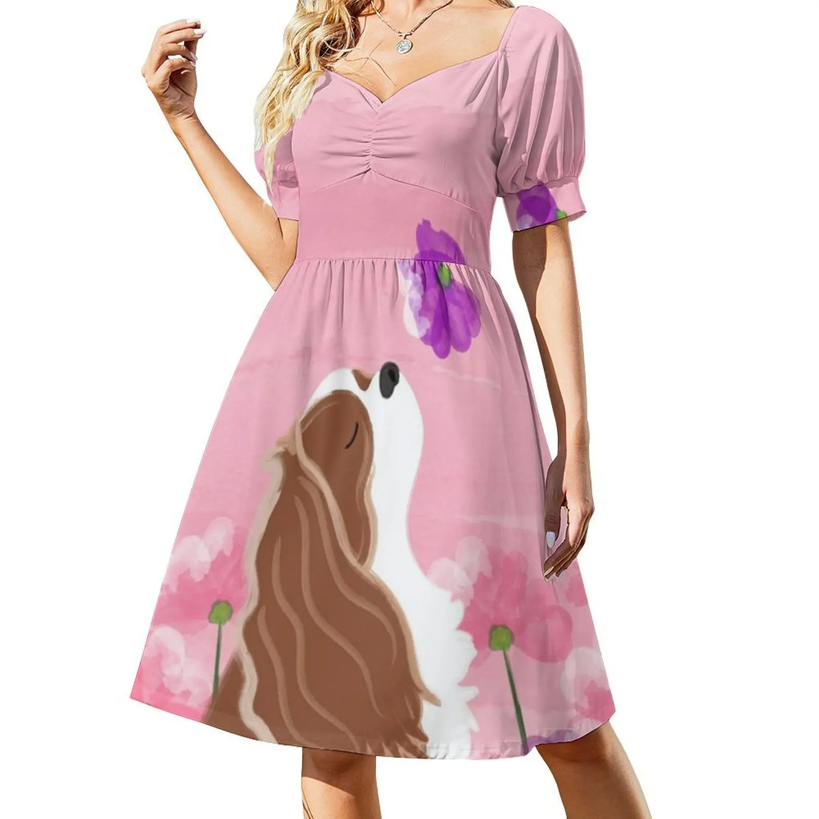 رومانسية كافالير كينغ سبانيل-بلينهايم الكورية نمط فستان كاجوال للنساء بسيط اليومية مكتب سيدة فساتين كافالير كينغ #2