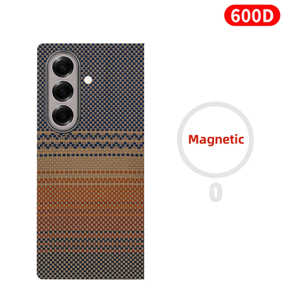 

For samsung galaxy z fold7 carbon fiber case 600d kevlar aramid fiber magsafe fabric thin hard cover magnetic balck Slimlightred