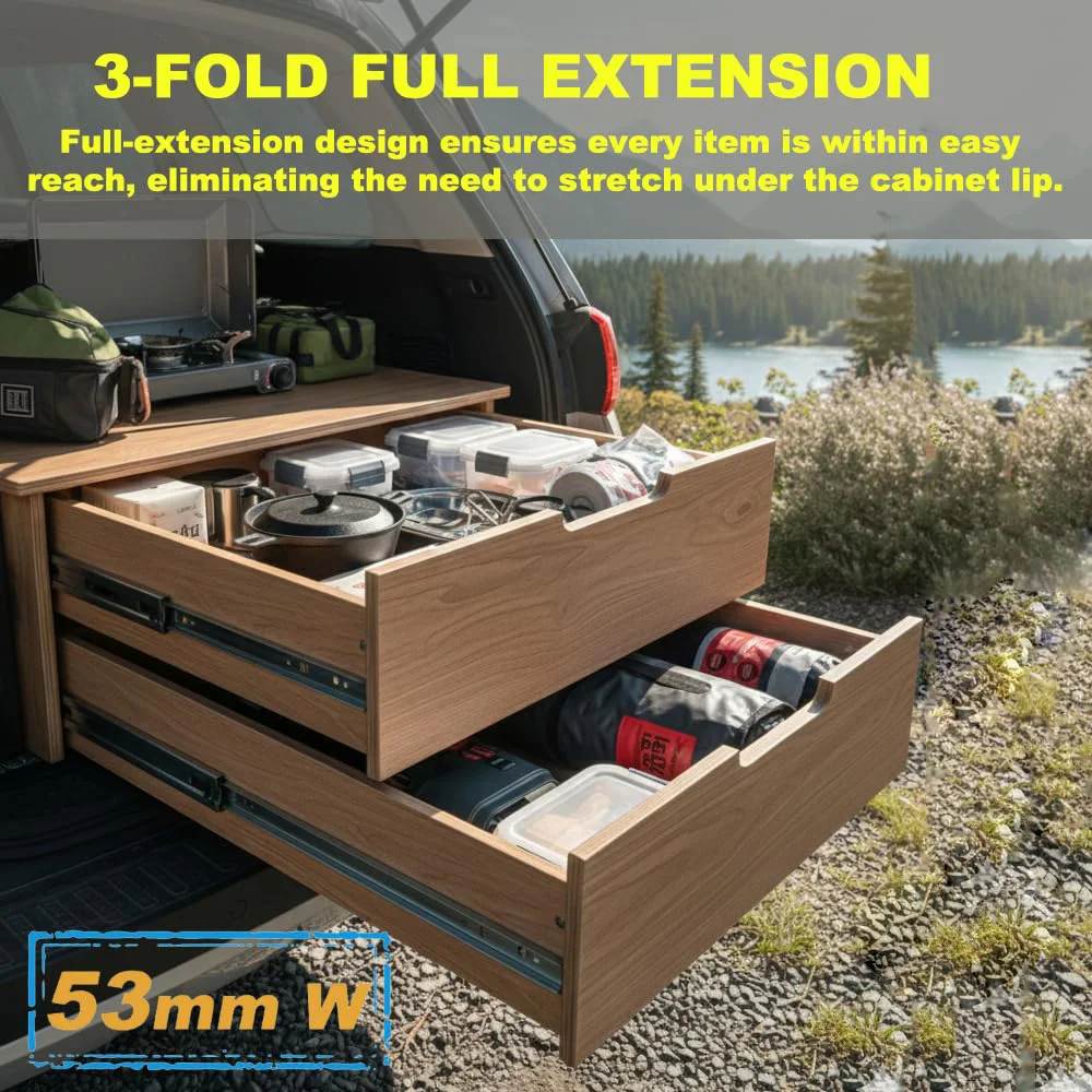 53mm Wide Soft Close Heavy Duty Drawer Slide Rail Full Extension Ball Bearing Side-mounted Slide Rail Up To 120kg Load Capacity