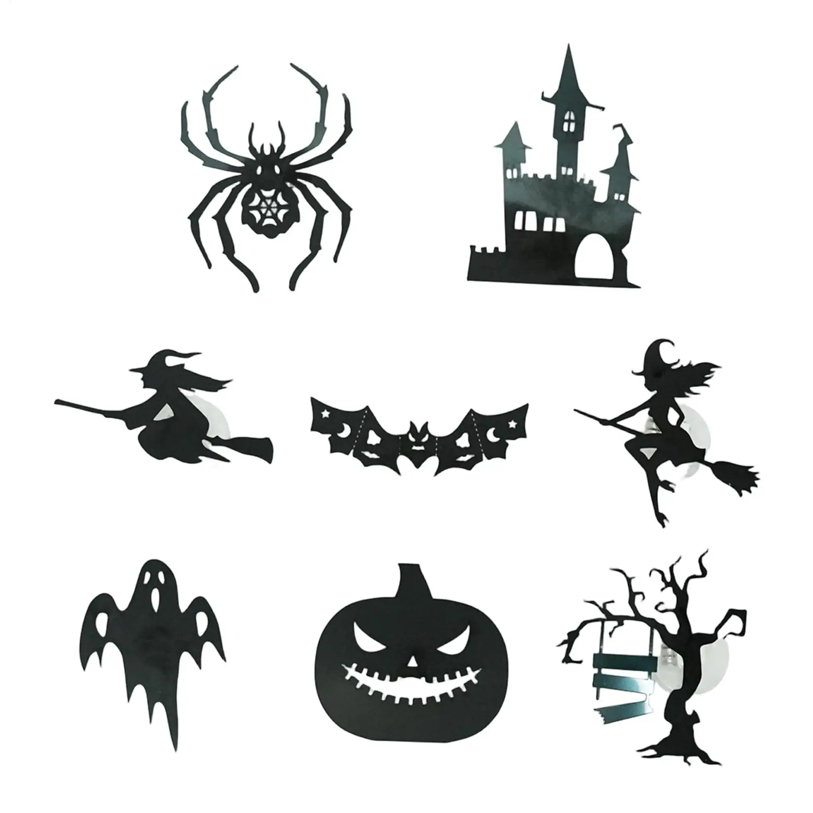 8PCS Halloween LED Glowing Window Wall Decals Light Up Spider Ghost Pumpkin Witch Bat Stickers Spooky Battery-Powered Decor